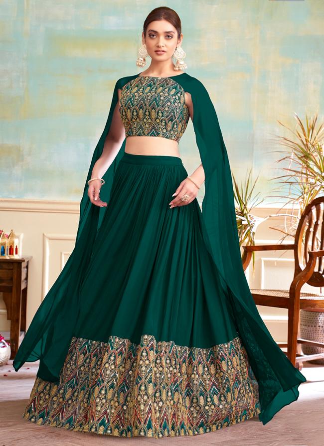 Pure Georgette Green Wedding Wear Embroidery Work Lehenga Choli